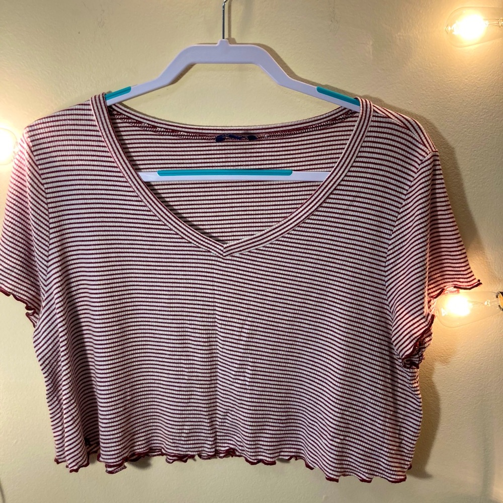 Maroon and white striped crop top